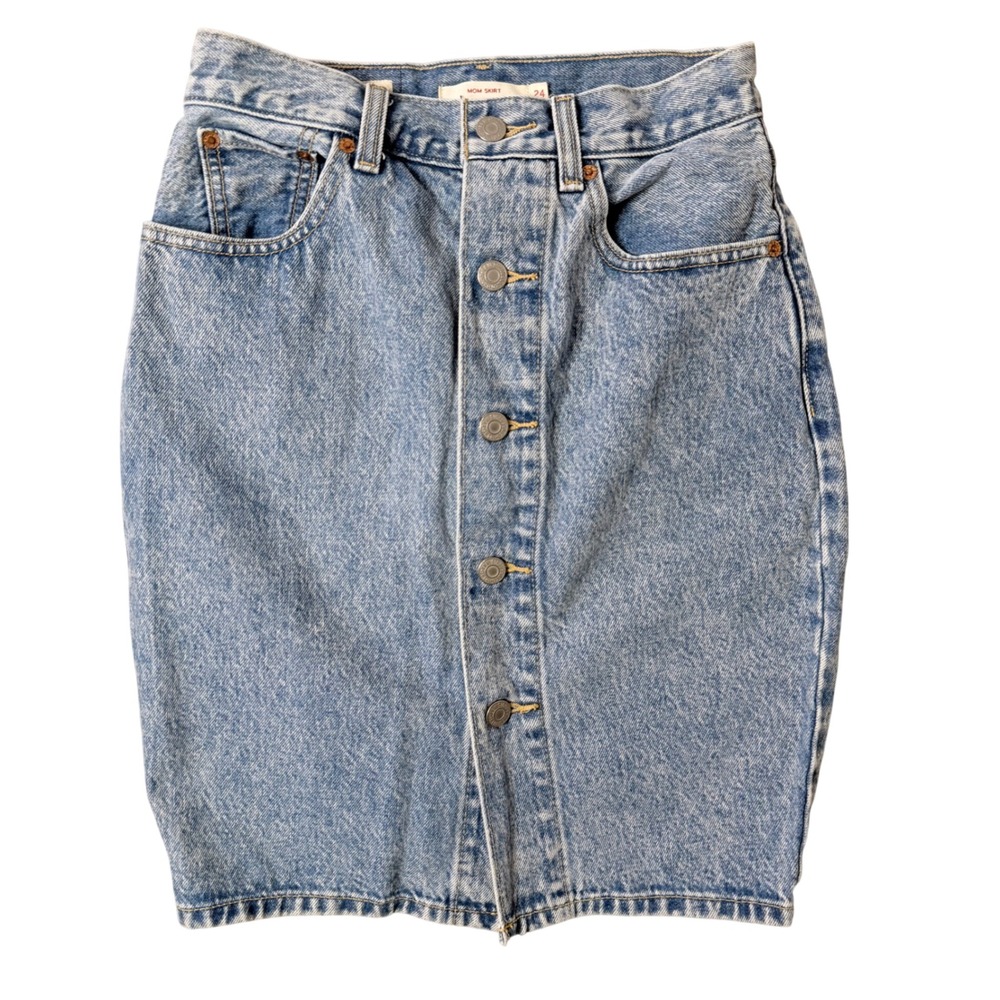 Levis Mom Skirt Light Acid Wash Blue Denim Button Fly Size 24 Jean Retro BOHO